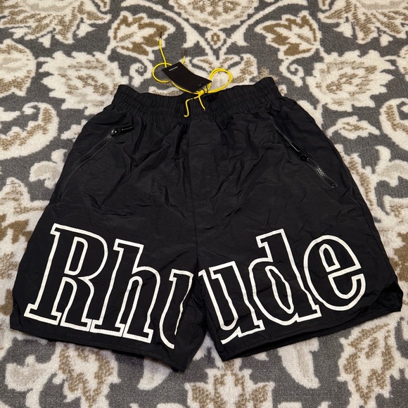 Men’s Black/White Rhude Athletic Shorts W/ Yellow Drawstring Size Large - Picture 1 of 3